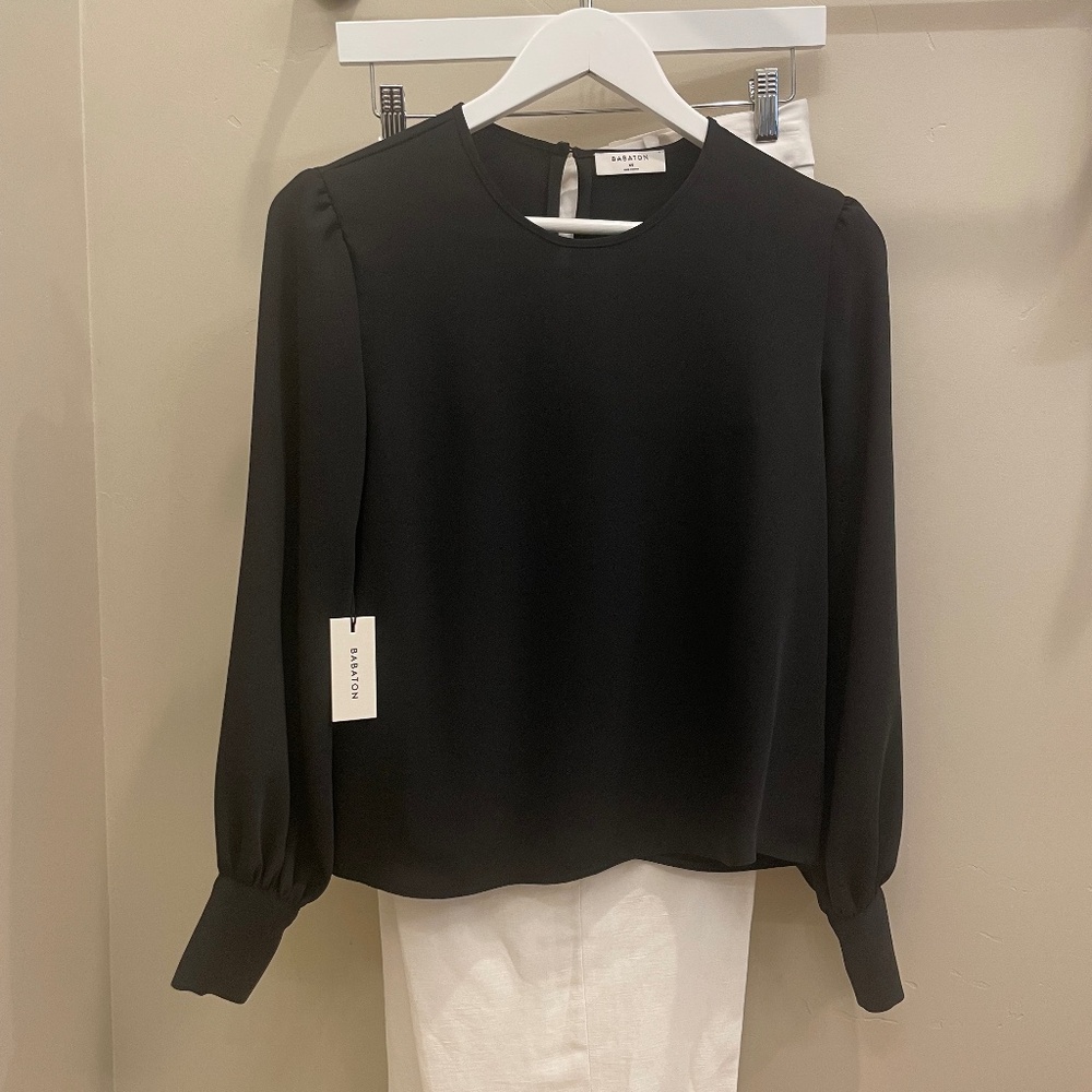 Babaton Black Minimalist Blouse – Long Sleeve, XS – NWT